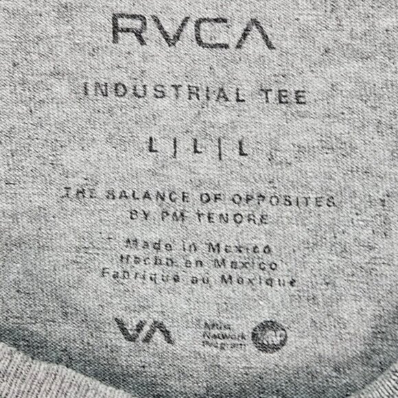 RVCA Industrial Tee Gray T-Shirt Pocket Logo Short Sleeve Casual Outdoor Mens L - Picture 8 of 10
